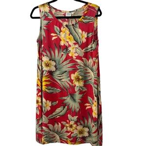 ❤️ Coconut Beach Sleeveless Vintage Hawaiian Print Shift Dress Hibiscus Size S